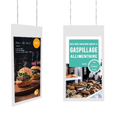 écran vitrine suspendu recto verso 55 pouces