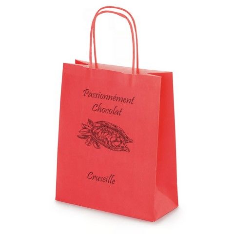 sac kraft rouge à poignées ficelle